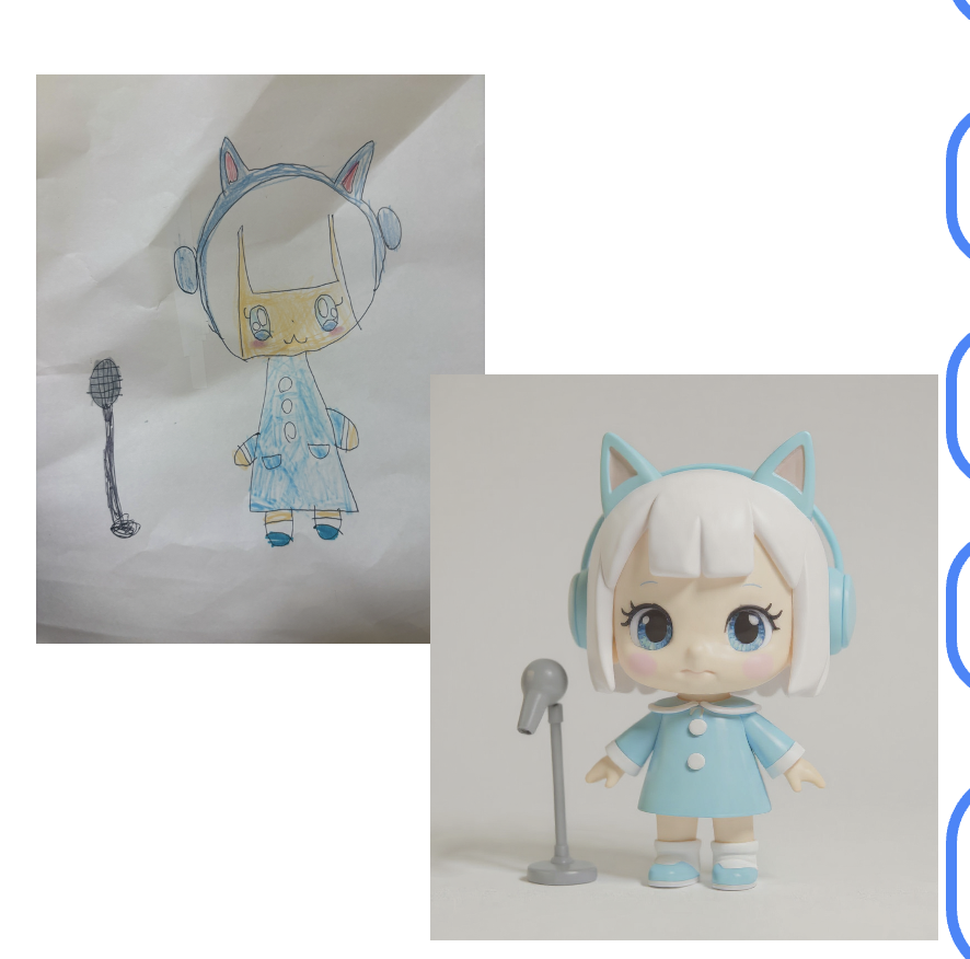 手描きのスケッチから3D化されたキャラクター